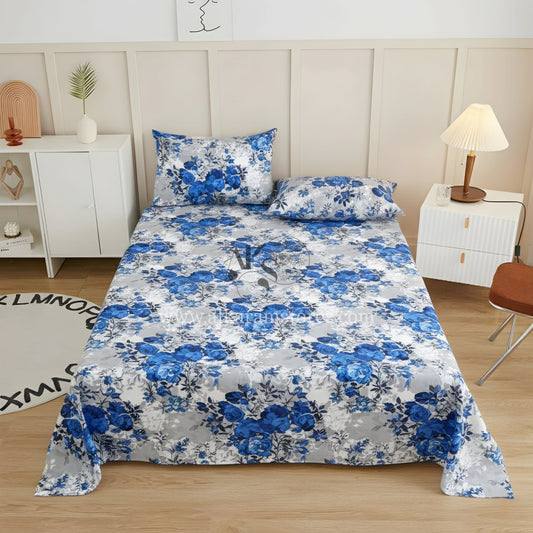 Crystal Cotton 3pc Bedsheet Blue Rose