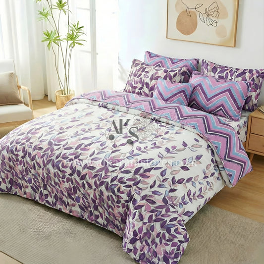 7pc Cotton Comforter Set Purple Botanical