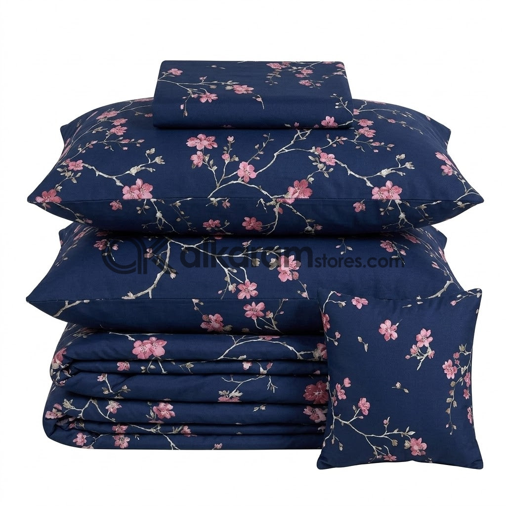 7pc Cotton Comforter Set Blue Hollyhock