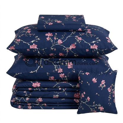 7pc Cotton Comforter Set Blue Hollyhock