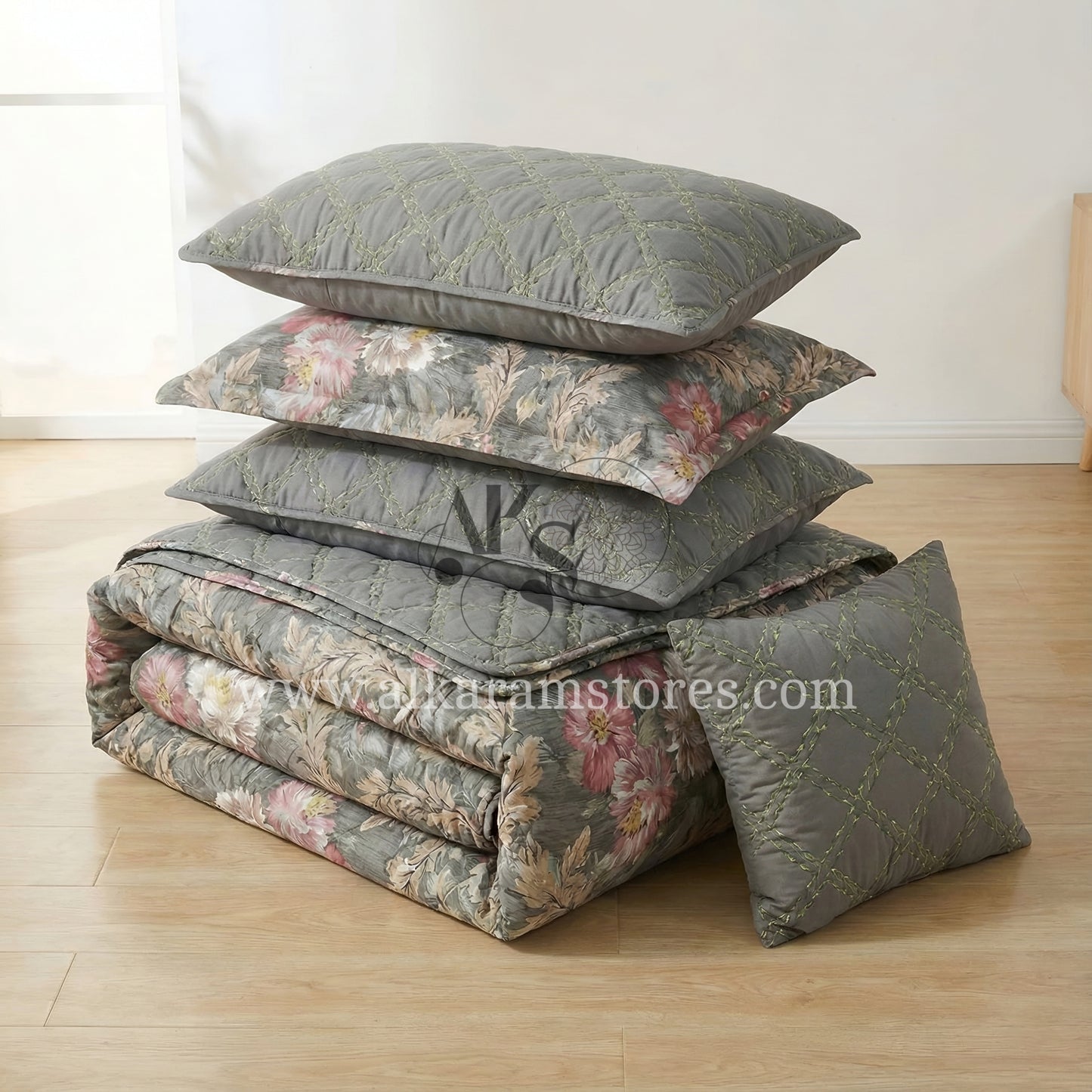 7pc Cotton Comforter Set Grey Pearl
