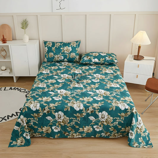 Crystal Cotton 3pc Bedsheet Green Beige