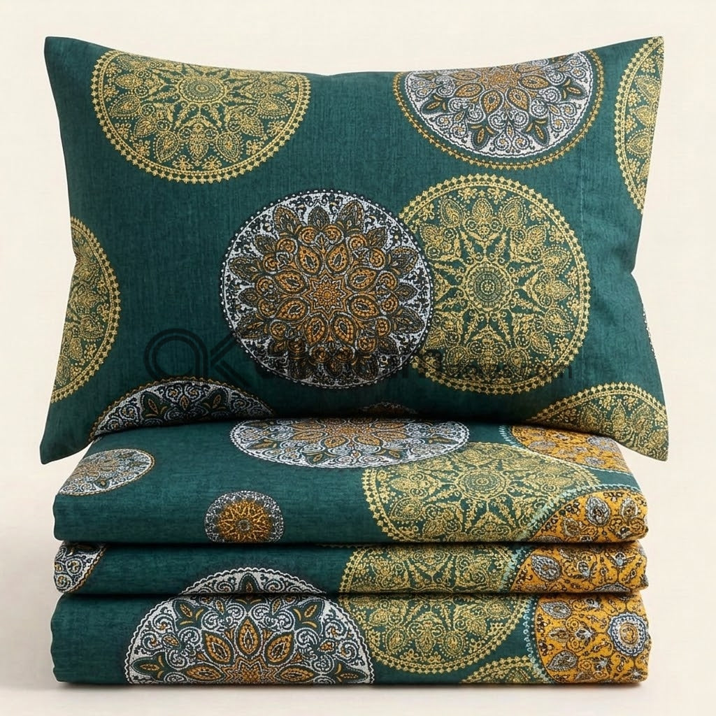 Crystal Cotton 3pc Bedsheet Green Mandala