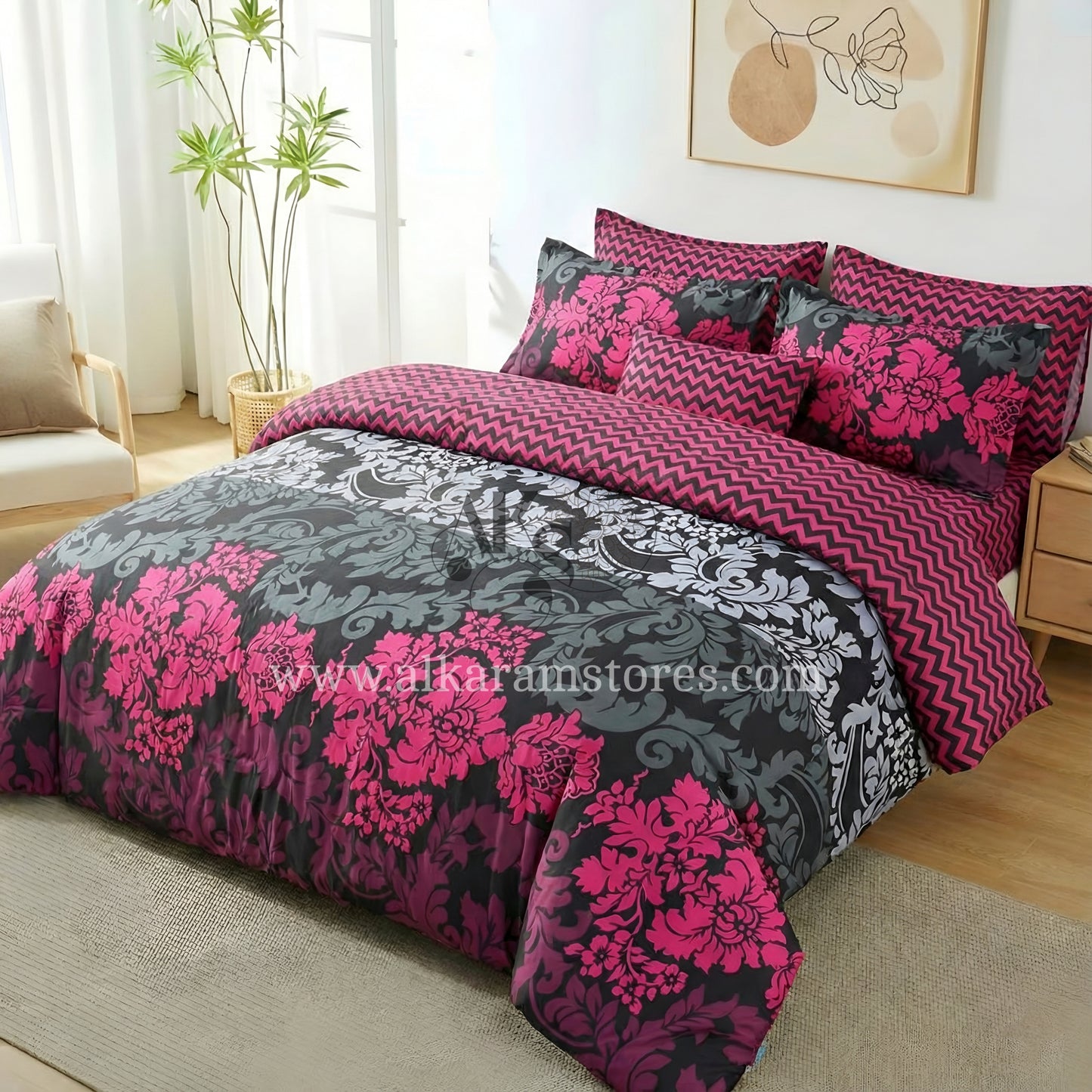 7pc Cotton Comforter Set Purple Chevron