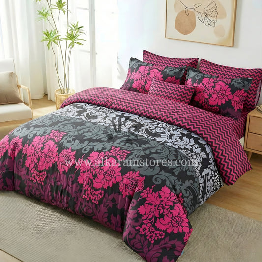 7pc Cotton Comforter Set Purple Chevron