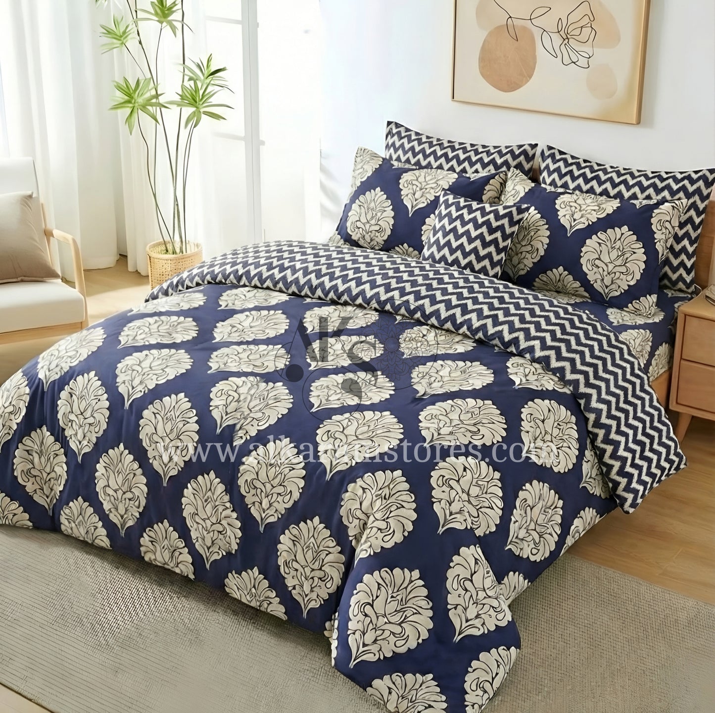 7pc Cotton Comforter Set White Droplet