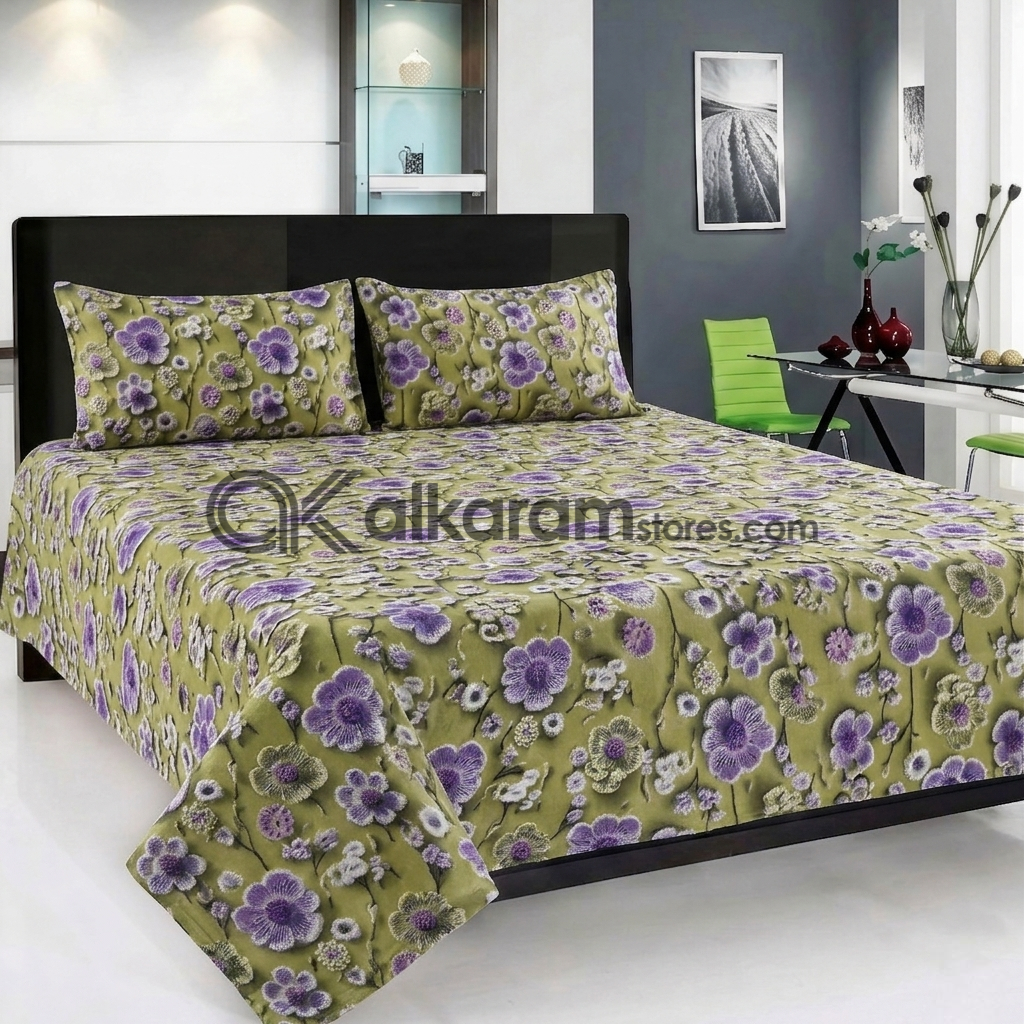 Pure Cotton 3pc Bedsheet Sage Bloom
