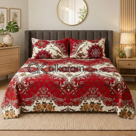 Crystal Cotton 3pc Bedsheet Red Ogee