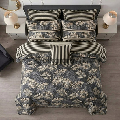 7pc Cotton Comforter Set Black Feather