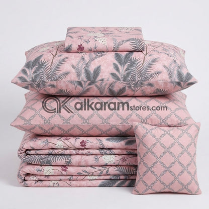 7pc Cotton Comforter Set Pink Shrubs