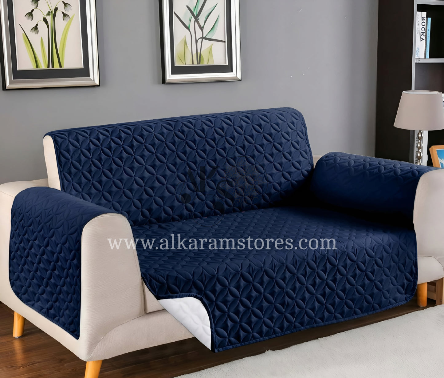 Quilted Navy Blue Sofa Cover