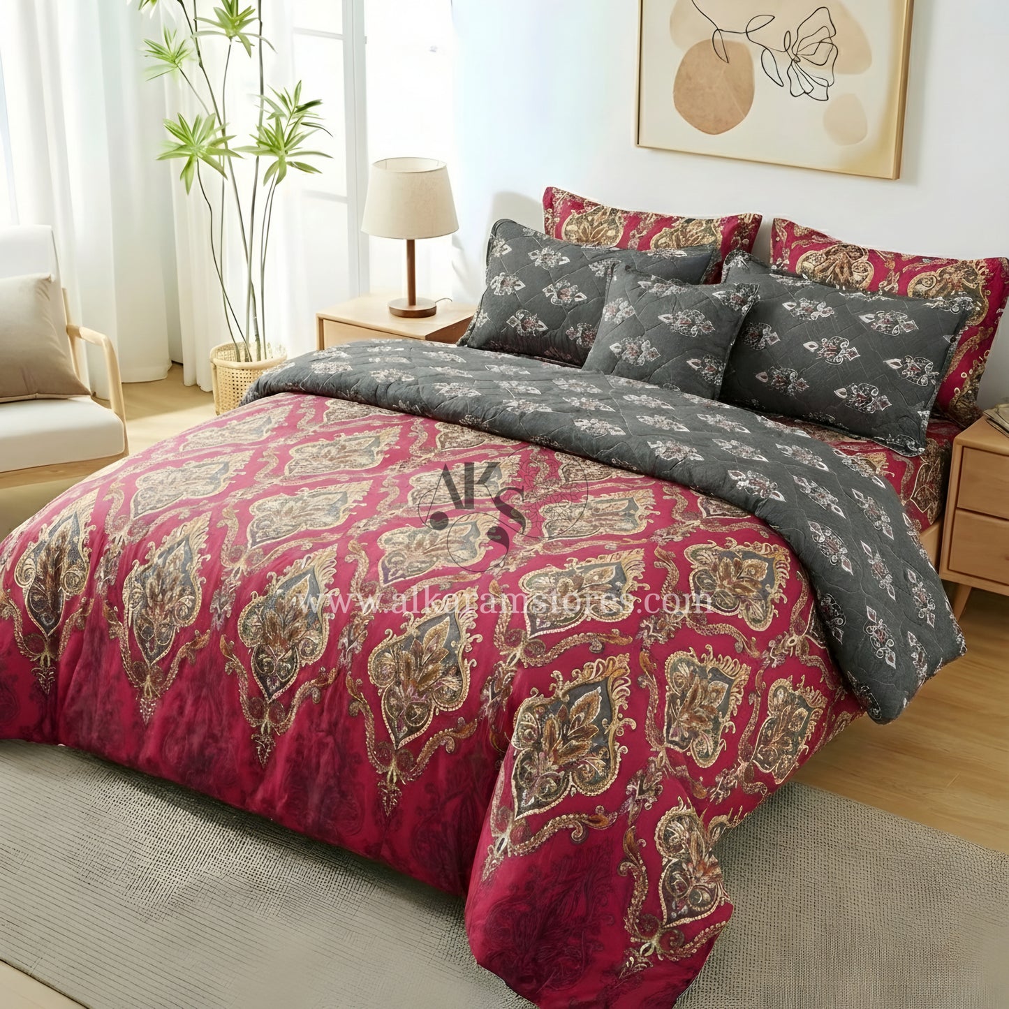 7pc CottonComforter Set Pink Crystal