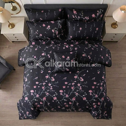7pc Cotton Comforter Set Black Hollyhock