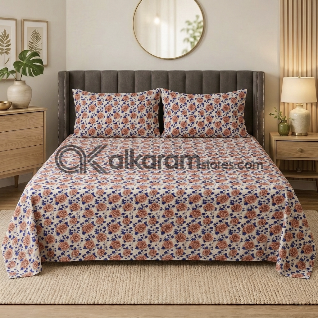 Pure Cotton 3pc Bedsheet Peach Rose