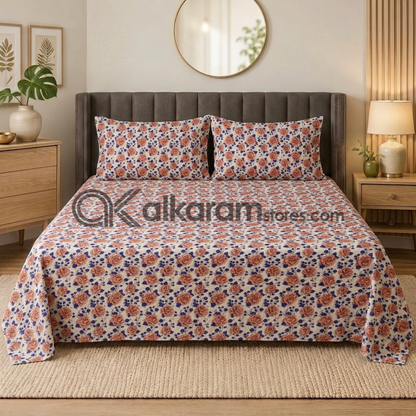 Pure Cotton 3pc Bedsheet Peach Rose