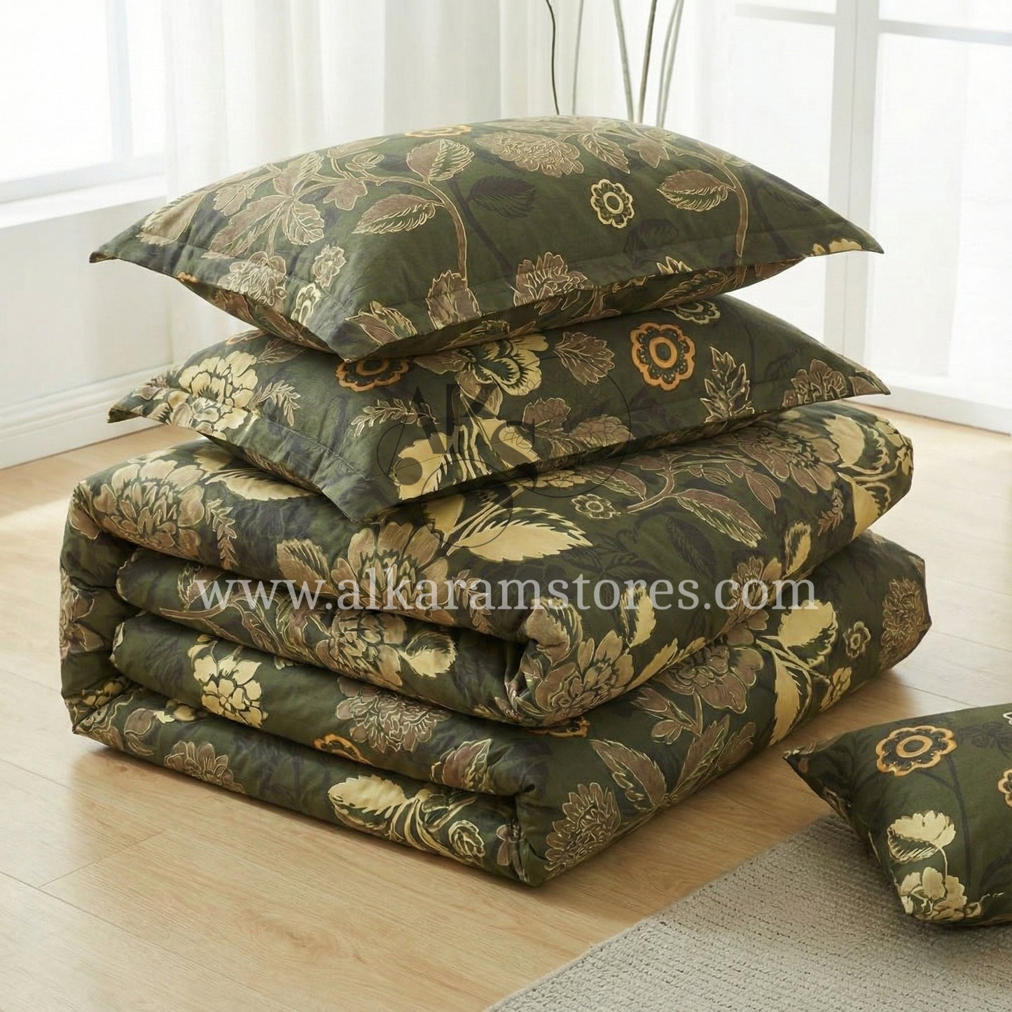 7pc Cotton Comforter Set Army Floral