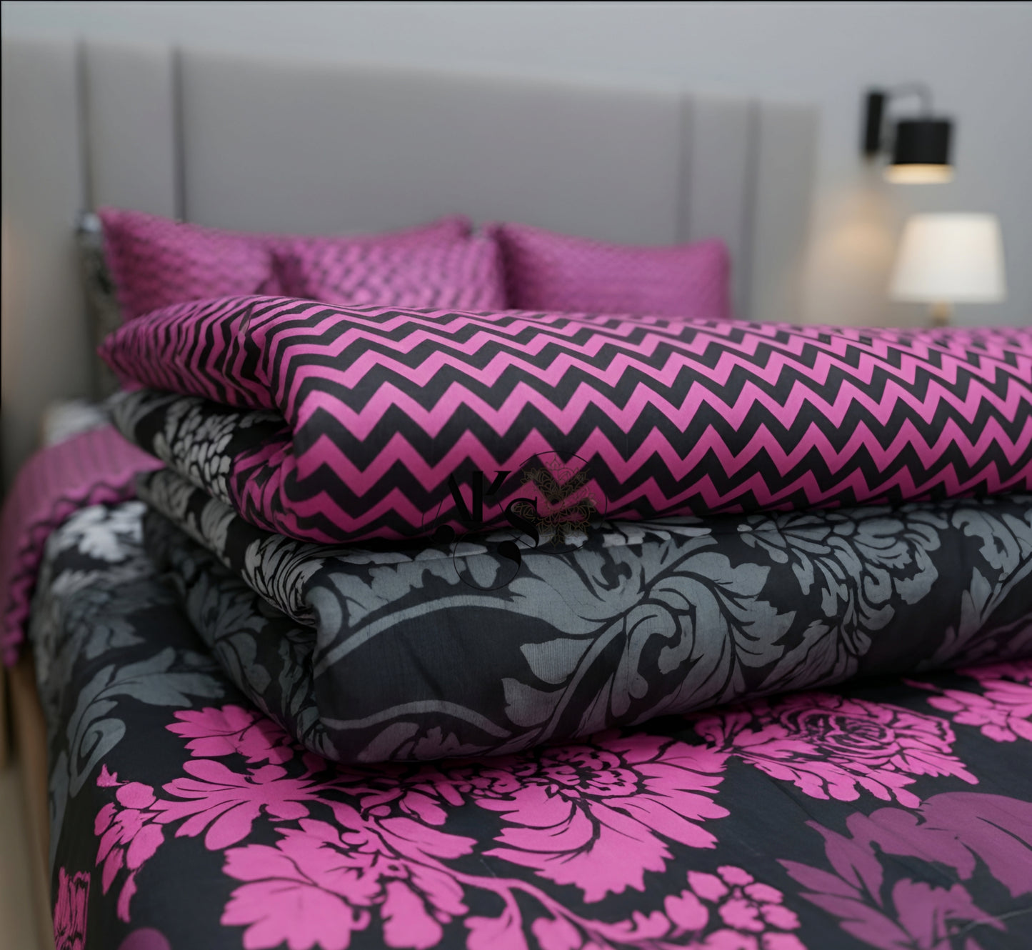 7pc Cotton Comforter Set Purple Chevron