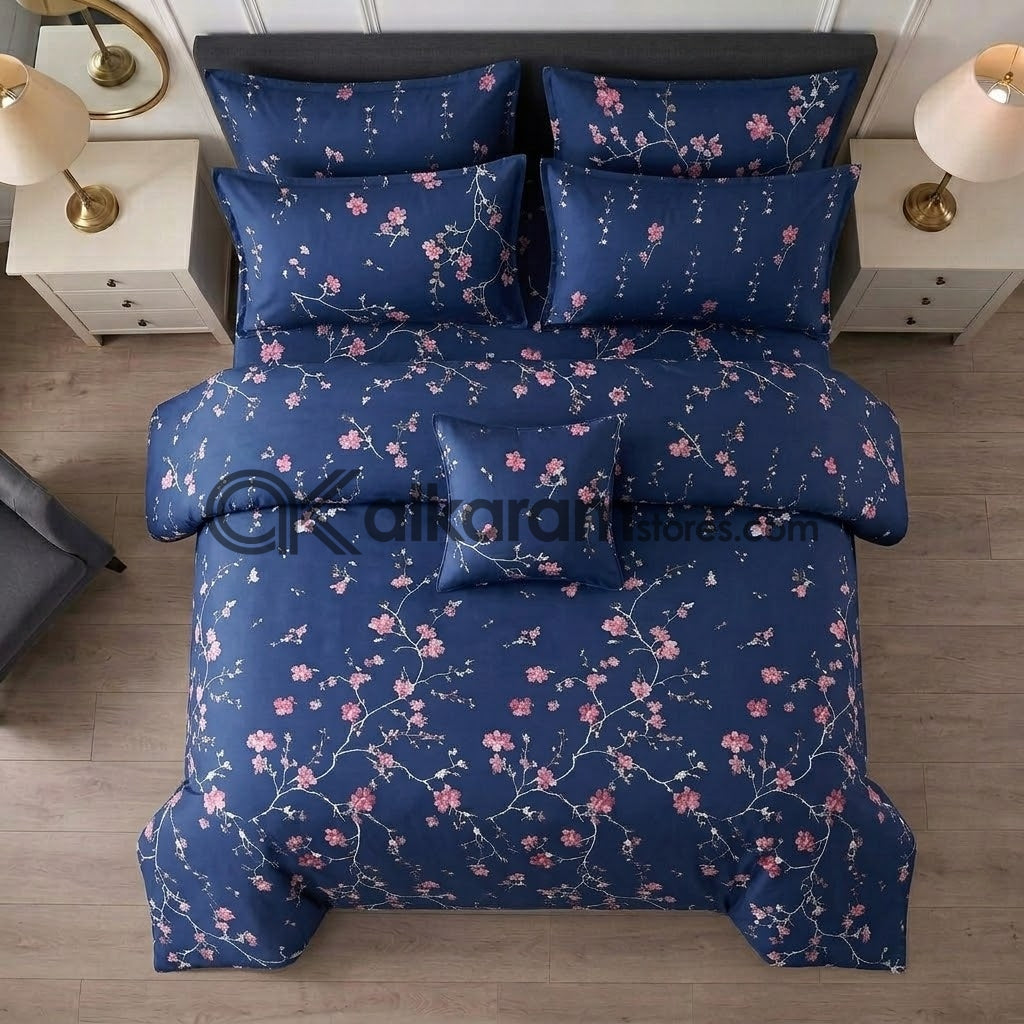 7pc Cotton Comforter Set Blue Hollyhock