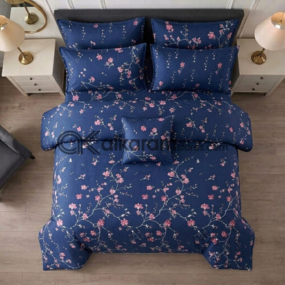 7pc Cotton Comforter Set Blue Hollyhock
