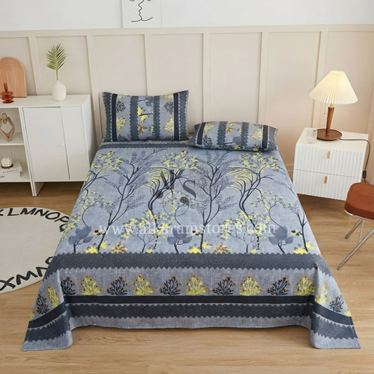 Crystal Cotton 3pc Bedsheet Grey Blossom