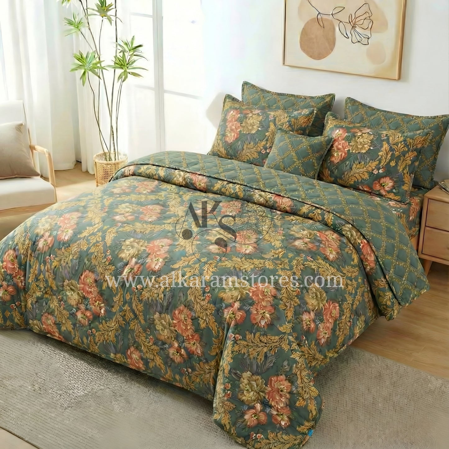 7pc Cotton Comforter Set Green Pearl