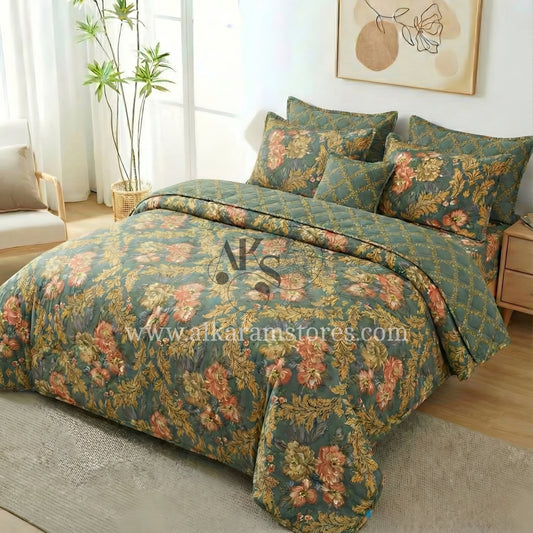 7pc Cotton Comforter Set Green Pearl