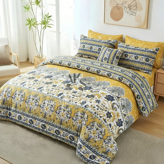 7pc Cotton Comforter Set Yellow Dunes