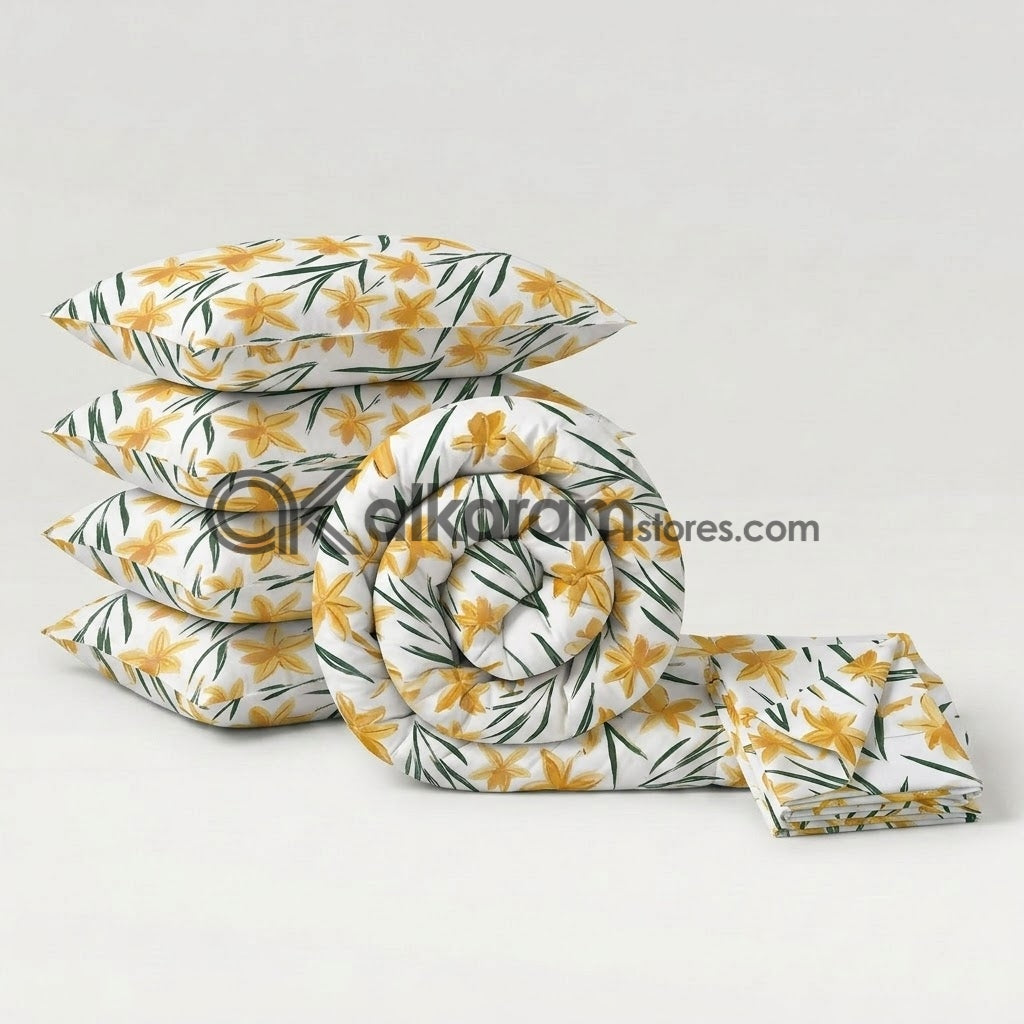 6 PC's Pure Cotton Comforter Set Citrus Blossom