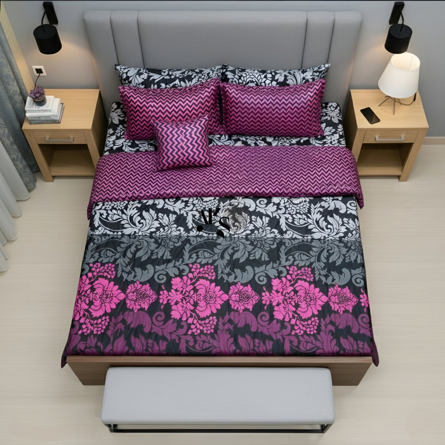 7pc Cotton Comforter Set Purple Chevron