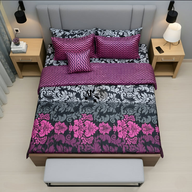7pc Cotton Comforter Set Purple Chevron