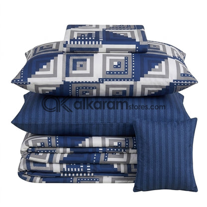 7pc Cotton Comforter Set Blue Stairs