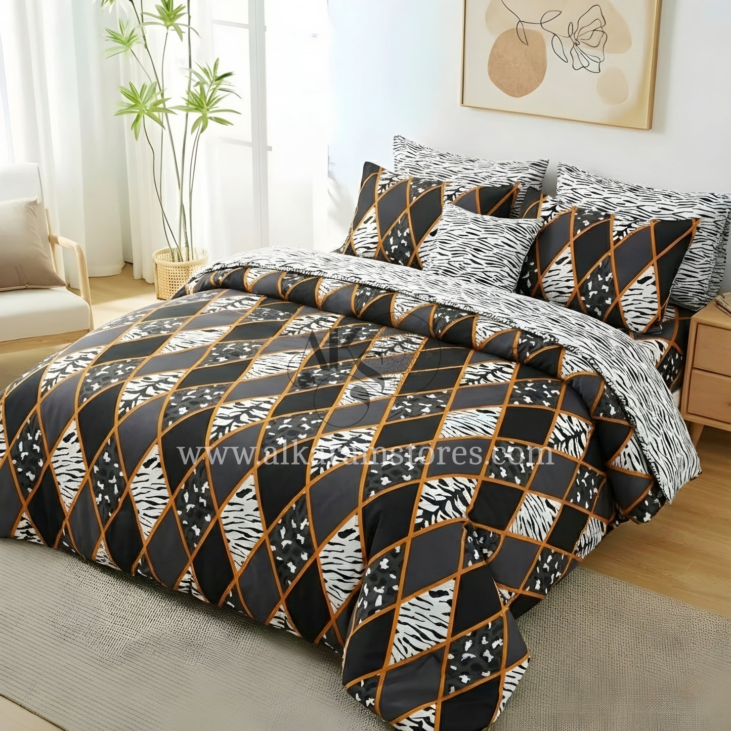 7pc Cotton Comforter Set Zebra Crystal