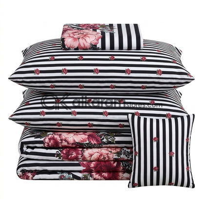 7pc Cotton Comforter Set White Zebra