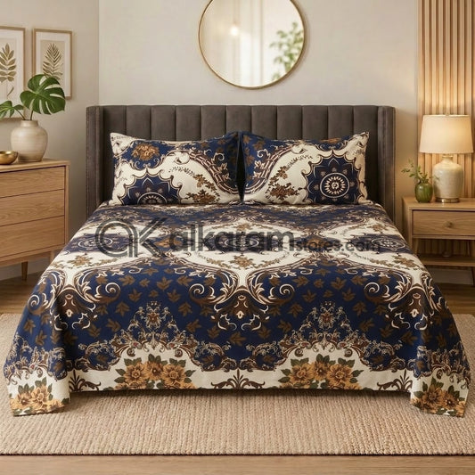 Crystal Cotton 3pc Bedsheet Blue Ogee
