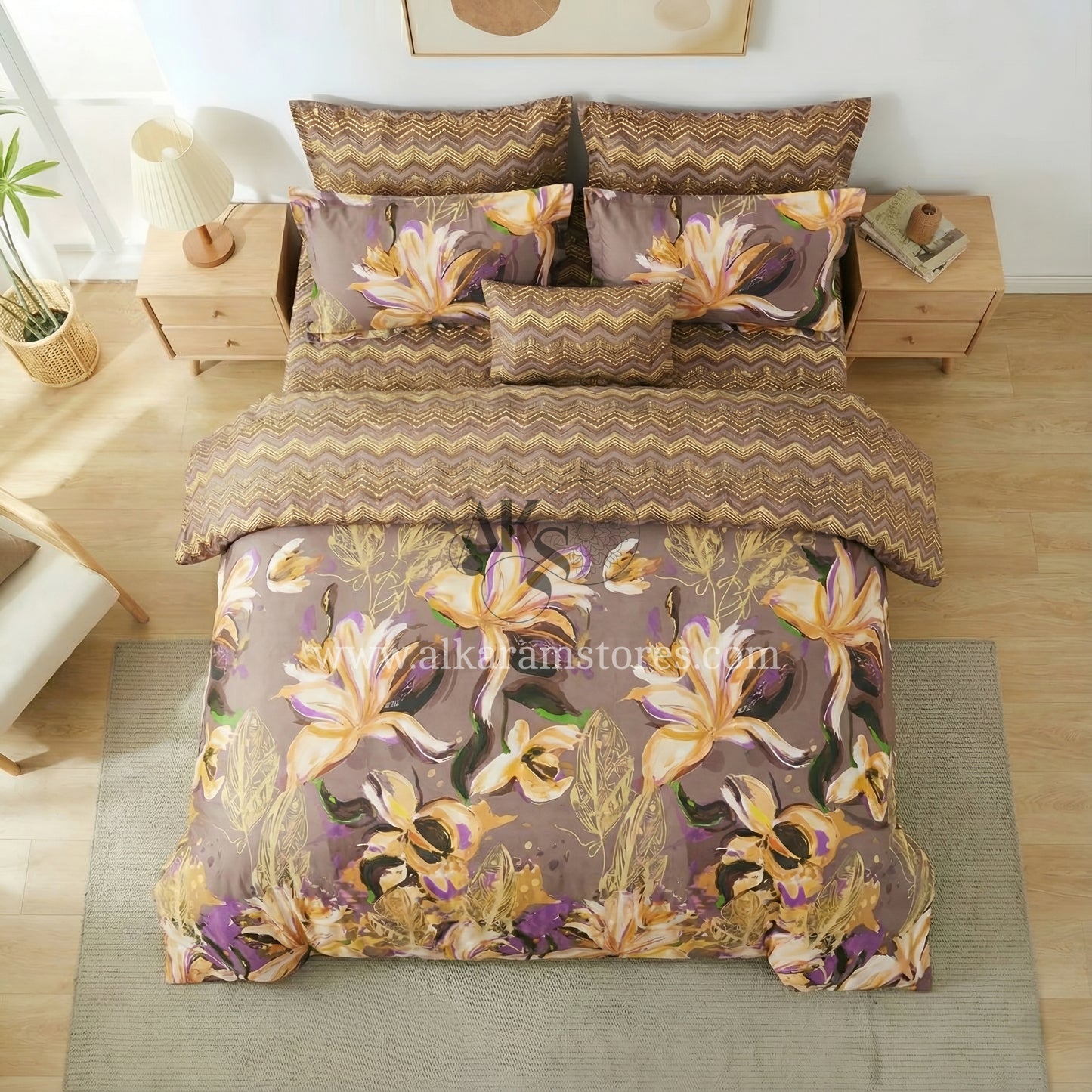 7pc Cotton Comforter Set Brown Chevron