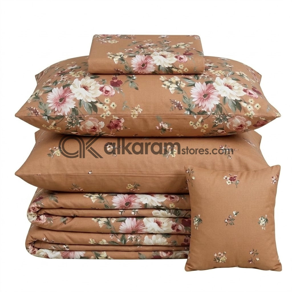 7pc Cotton Comforter Set Brown Floral