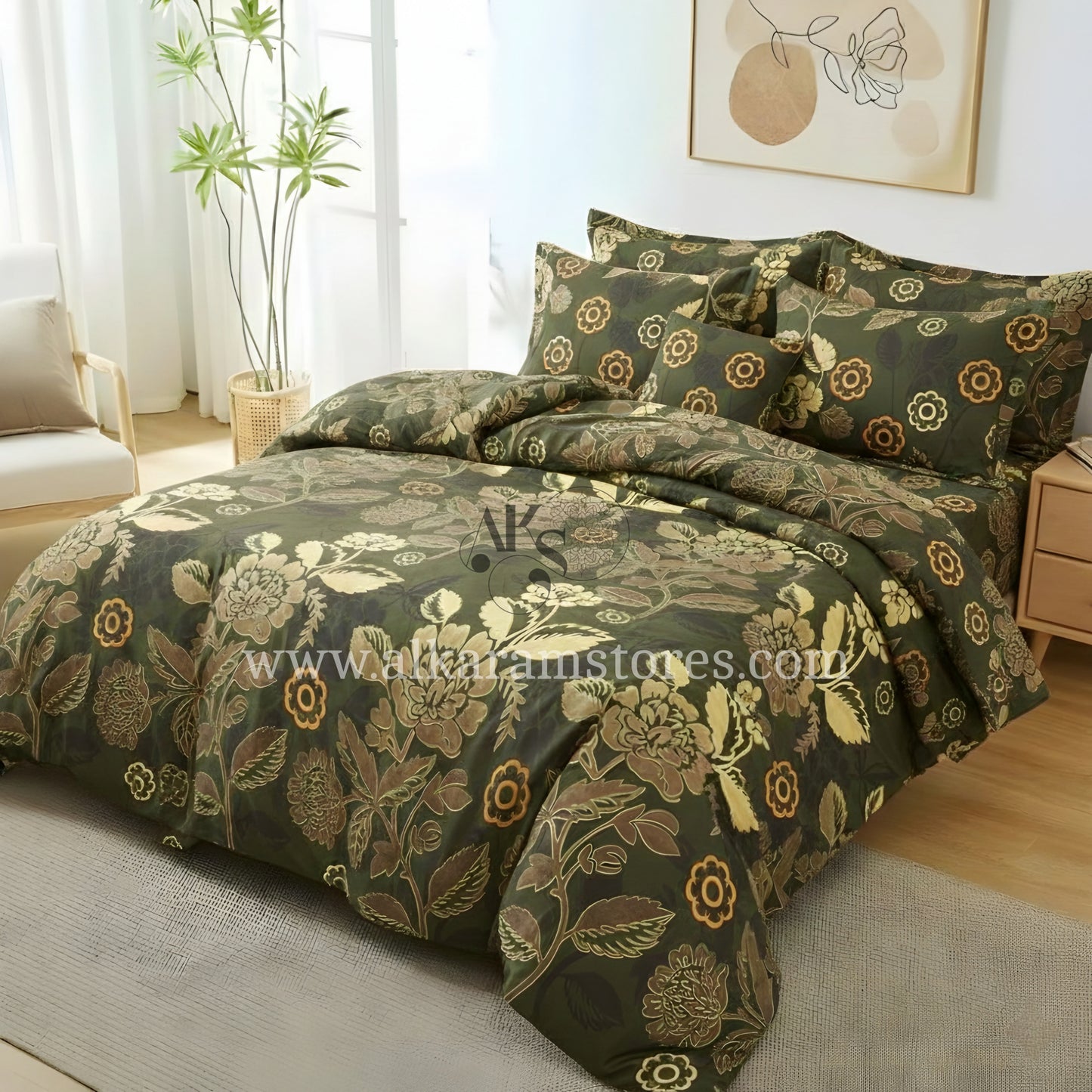7pc Cotton Comforter Set Army Floral