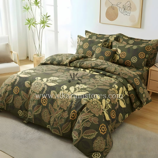 7pc Cotton Comforter Set Army Floral