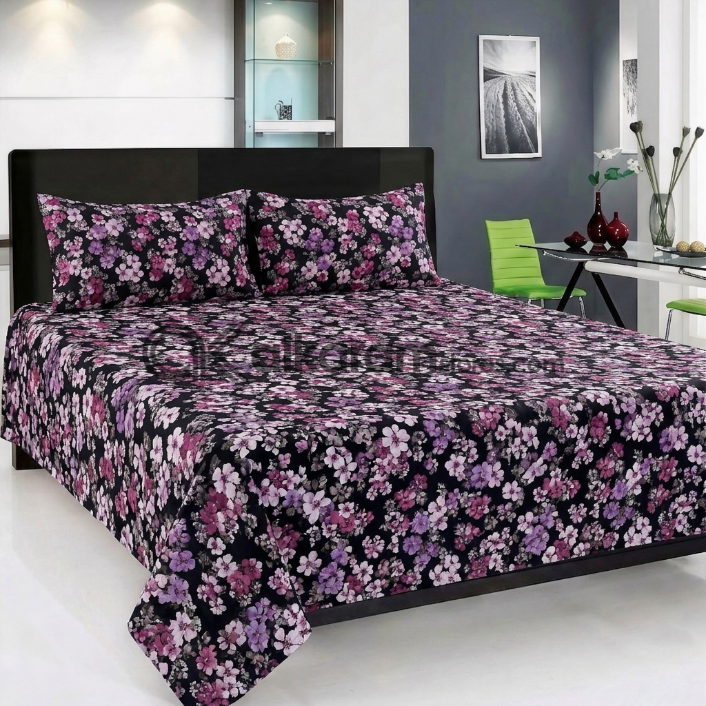Pure Cotton 3pc Bedsheet Berry Shadow