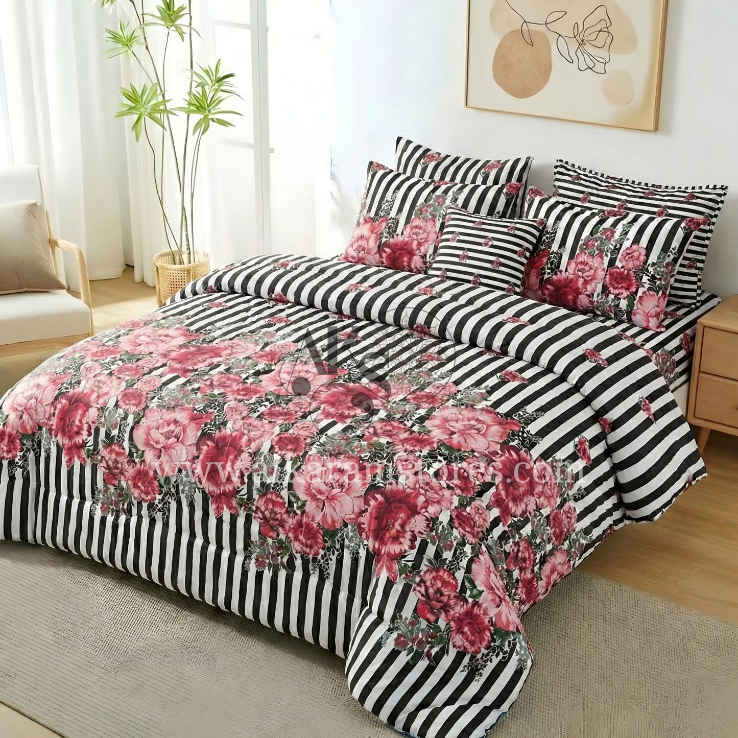 7pc Cotton Comforter Set Pink Zebra