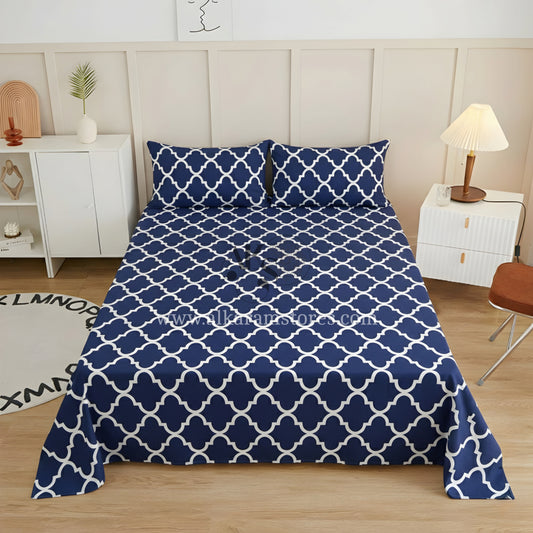 Crystal Cotton 3pc Bedsheet Blue Moroccan