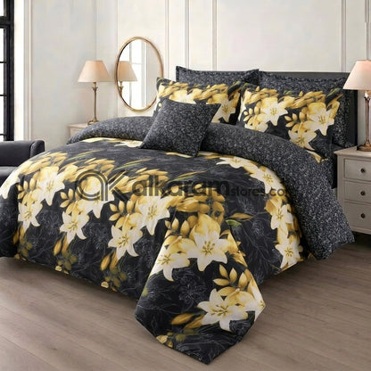 7pc Cotton Comforter Set Crystal Black