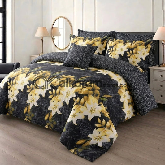 7pc Cotton Comforter Set Crystal Black