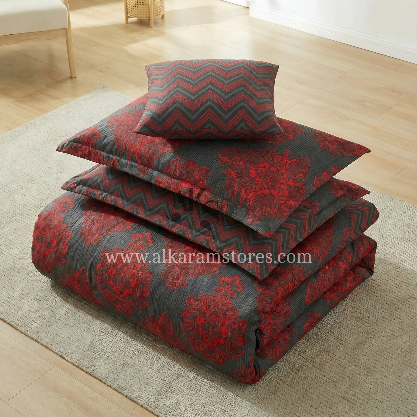 7pc Cotton Comforter Set Red Crystal