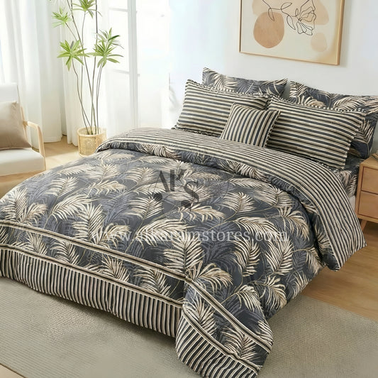 7pc Cotton Comforter Set Black Feather