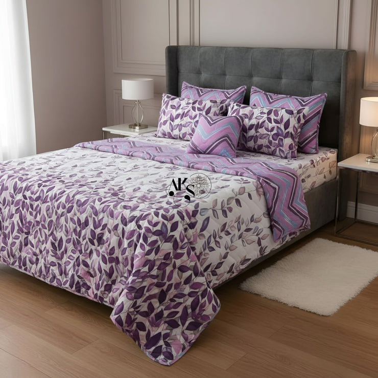 7pc Cotton Comforter Set Purple Botanical