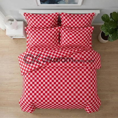 6 PC's Pure Cotton Comforter Set Cherry Grid