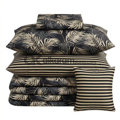 7pc Cotton Comforter Set Black Feather