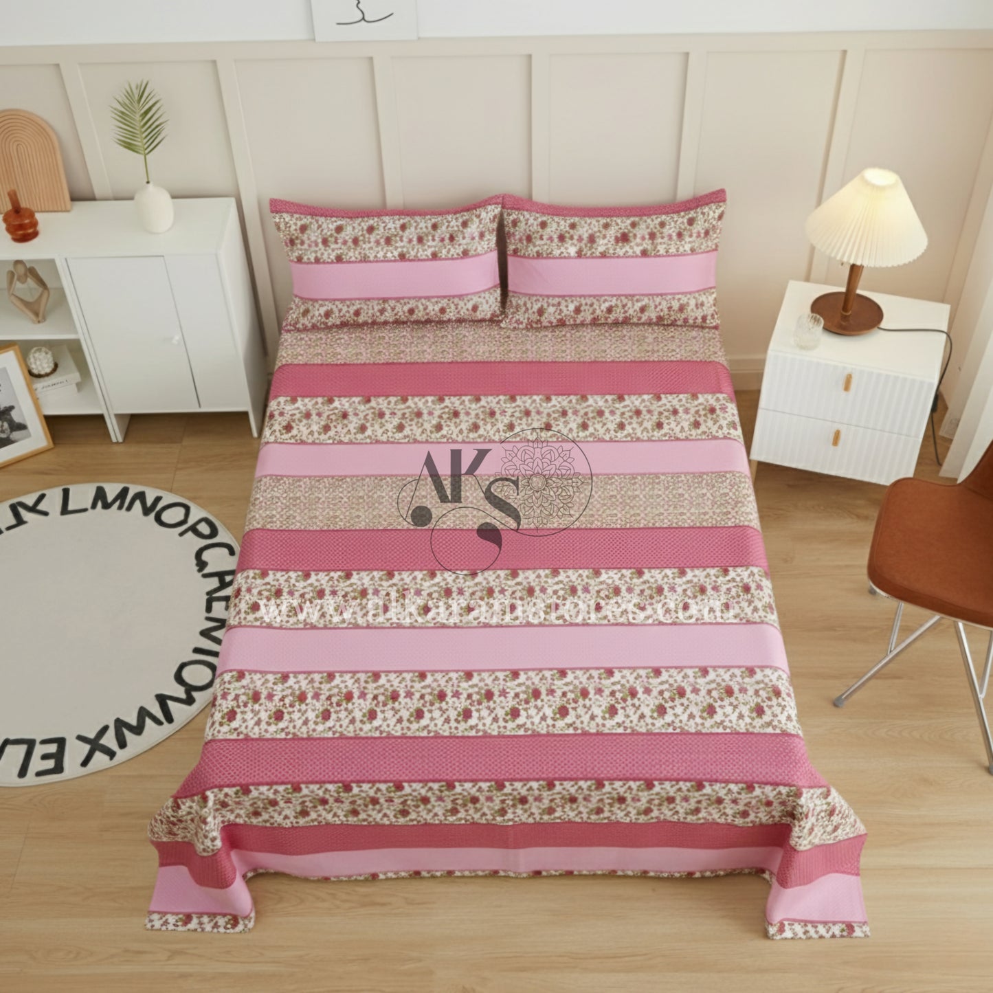 Crystal Cotton 3pc Bedsheet Raspberry Beige