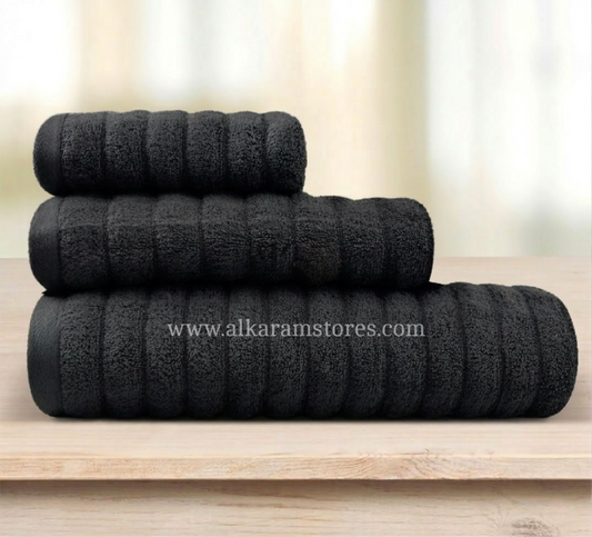 Fluffy Black Towel Set of 3